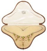 An Edwardian peridot and pearl necklace