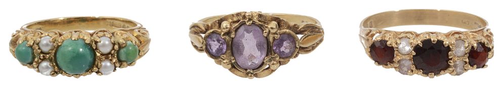 Three 9ct gold Victorian style rings