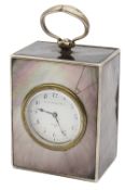 A late Victorian miniature silver and abalone carriage timepiece
