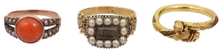Three Georgian or early Victorian yellow gold rings