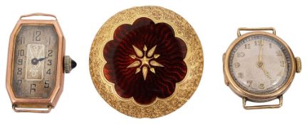 An enamelled watch case reverse converted to brooch