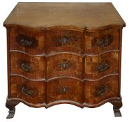 An 18th century South German crossbanded walnut serpetine chest