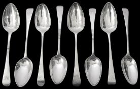 Three pairs of George III silver Old English pattern and two others