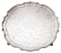 A modern silver presentation salver