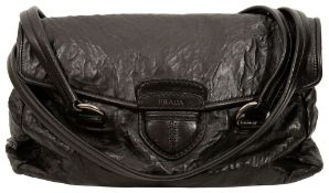 A Prada black leather flap shoulder bag