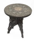 A Kasmiri carved harwood small folding table