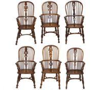 A harlequin set of six Windsor chairs