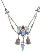 A Continental Art Deco Egyptian revival enamel necklace
