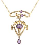 An Edwardian amethyst and half pearl pendant