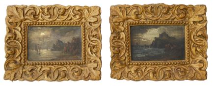 British School (19th century) Pair of miniature coastal scene paintings
