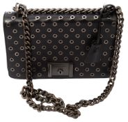 A Prada black leather grommet flap shoulder bag