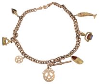 A 9ct double Albert chain with charms