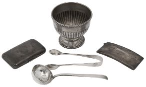 A George V silver small presentation rose bowl, a curved card case and other items