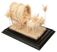 A late 19th century Indian Balsa wood model of a covered bullock cart
