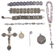 A collection of 19th century and later costume jewellery, spectacles etc.