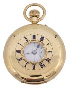 An 18ct gold half hunter keyless pocket watch by J.B. Yabsley