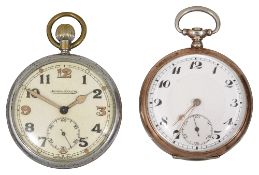 Jaegar LeCoultre military issue chrome plated open faced pocketwatch and another