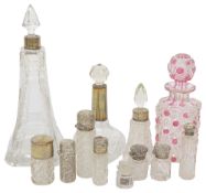 Victorian and later silver mounted cut glass scent bottles and smelling salts