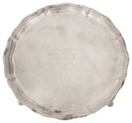 A small modern silver presentation salver