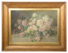 Edith Margaret Harms (British, 1868-1943) a still life of roses, watercolour