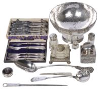 An Arts an Crafts silver on copper rose bowl, others silver plated