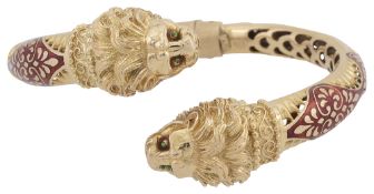 An enamel decorated sprung torc bangle