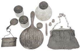 A collection of early 20th lady's silver to include an evening bag and a card case