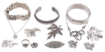 A collection of silver and marcasite set jewellery