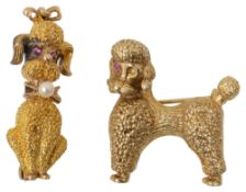 Two 9ct yellow gold canine brooches
