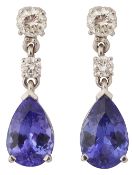 A pair of tanzanite and diamond ear pendants