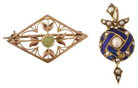 A 19th century half pearl, enamel and yellow gold locket pendant