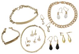 9ct identity bracelet, chain, bangle and earrings