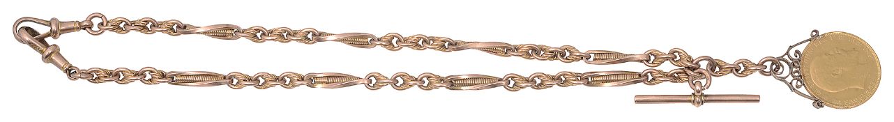 A 9ct gold fancy link chain with an Edwardian full sovereign