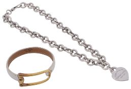 A Tiffany & Co Sterling silver heart tag necklace and Hermes leather bangle