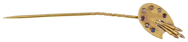 A 19th century yellow gold and gem-set stick pin