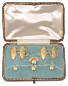 An Edwardian cased set of 18ct gold and diamond set cufflinks and studs