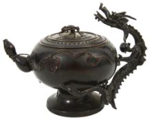 A Japanese Meiji period patinated bronze teapot