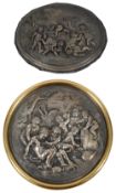 Two mid 19th century silver plated electrotype relief Bacchanalia plaques
