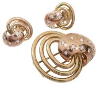 A Continental mid 20th century brooch and earrings