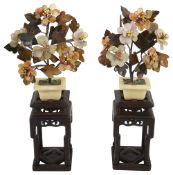 A pair of Chinese hardstone models of trees in jardinieres