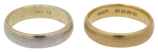 A 22ct yellow gold band together with another band