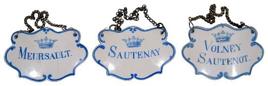 A set of three 18th century French enamel wine labels (3)