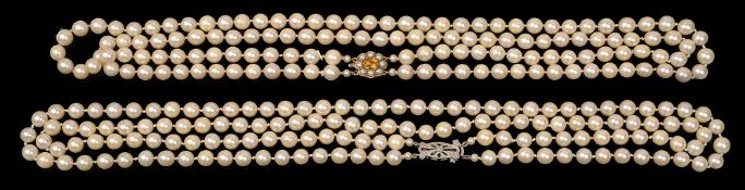 Two double row cultured pearl necklace