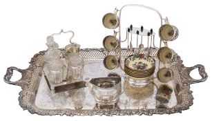 A George III silver cream jug, a large Victorian silver on copper tray etc