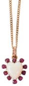 A 9ct ruby and opal heart shaped pendant necklace