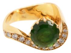 A mid 20th century tourmaline and diamond-set ring
