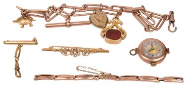 A 9ct gold watch chain gold and others