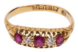An early 20th century ruby and diamond five stone ring