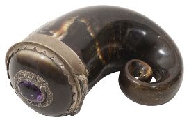 A mid 19th century Scottish silver mounted snuff mull