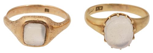 Two late 19th/early 20th century moonstone and yellow gold rings
